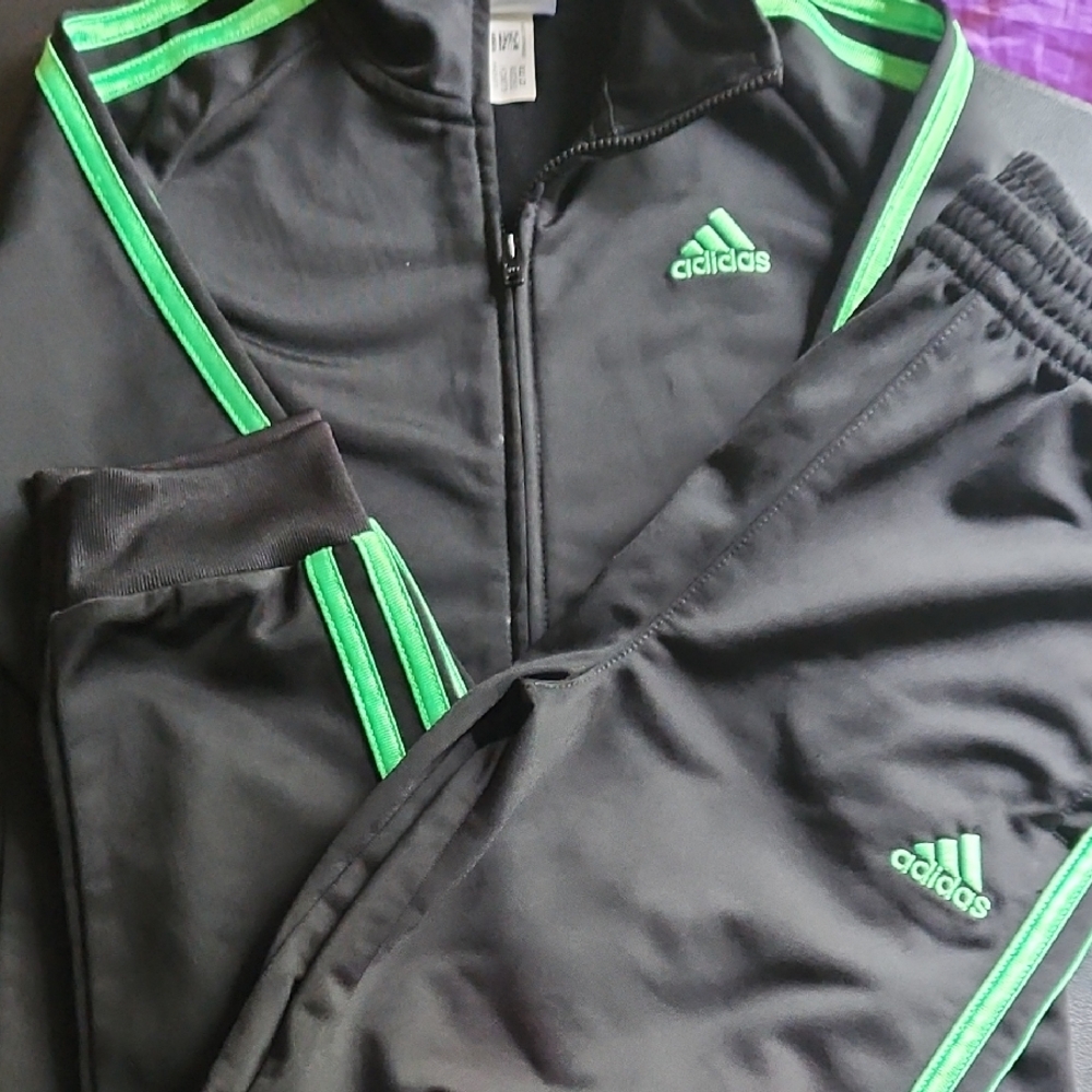 Adidas Black Tracksuit with Green Stripes